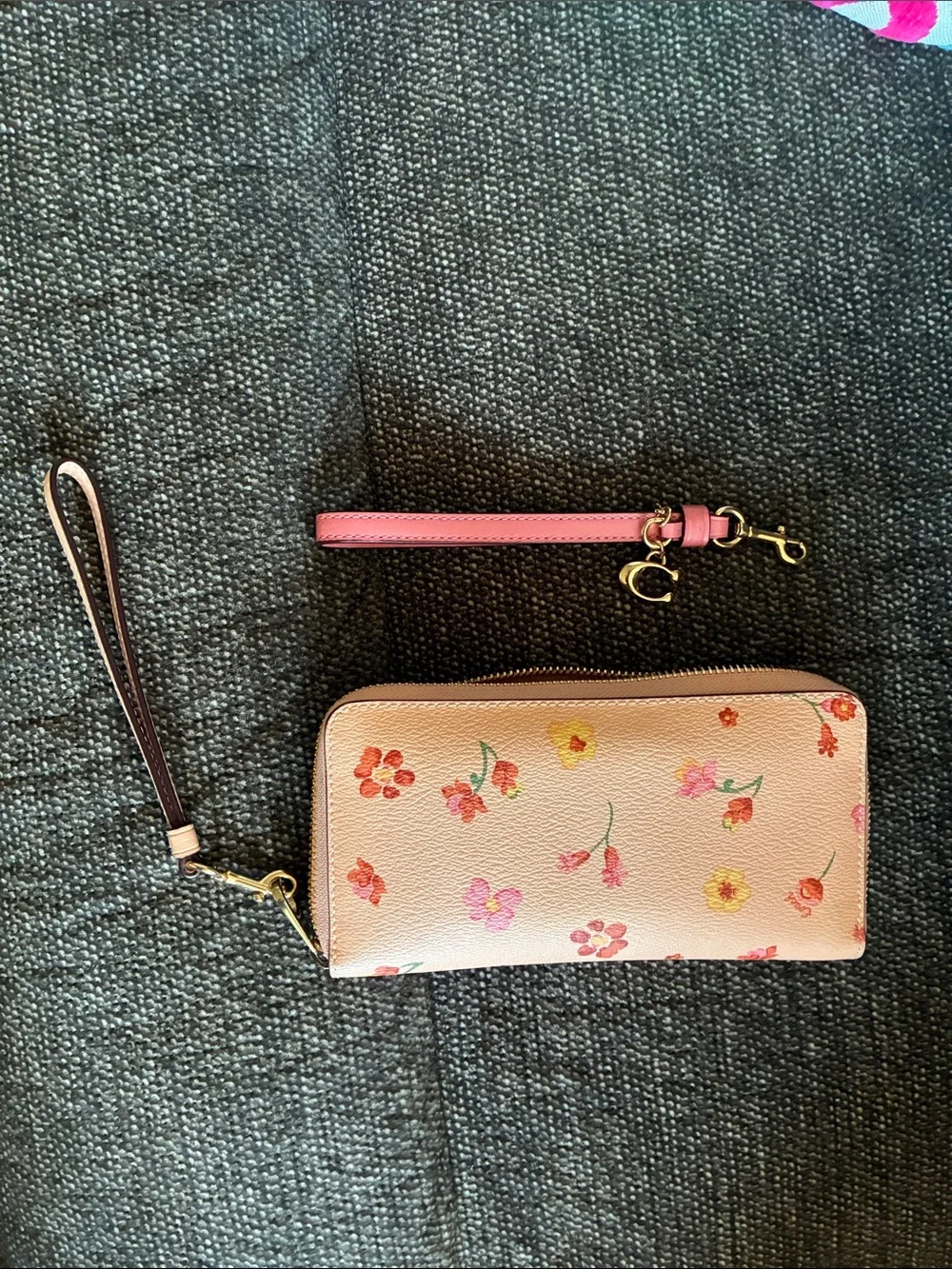Coach Pink Floral Zip Wristlet with Detachable Strap